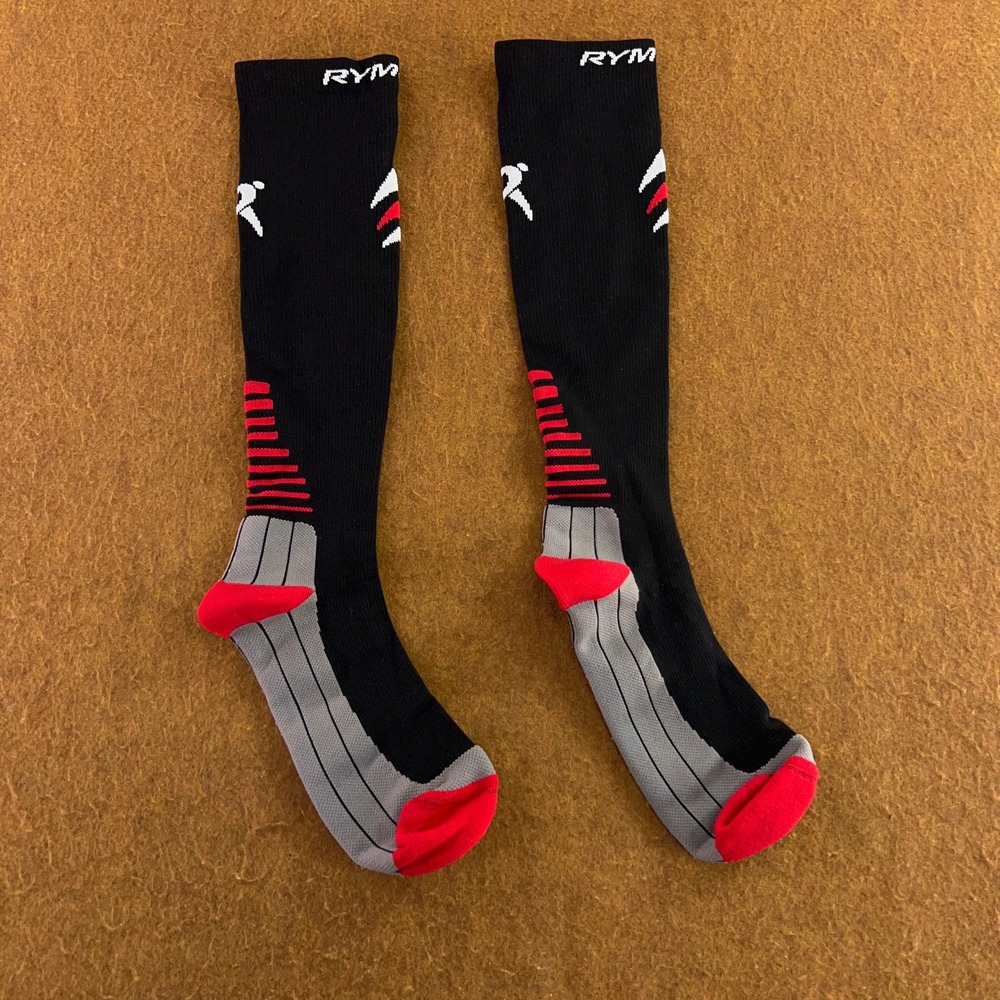 Rymora Unisex Large Black Red Athletic Compression Knee High Socks New